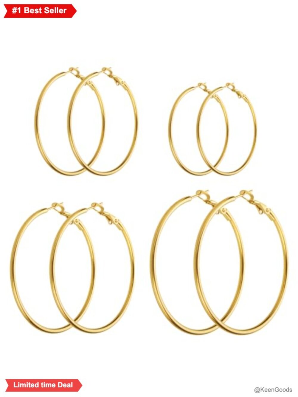 14k Gold Plated Hoop Earrings Set 4 Pairs Hypoallergenic